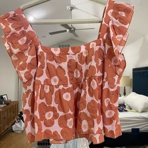 NWT orange & pink flower top with flutter sleeves